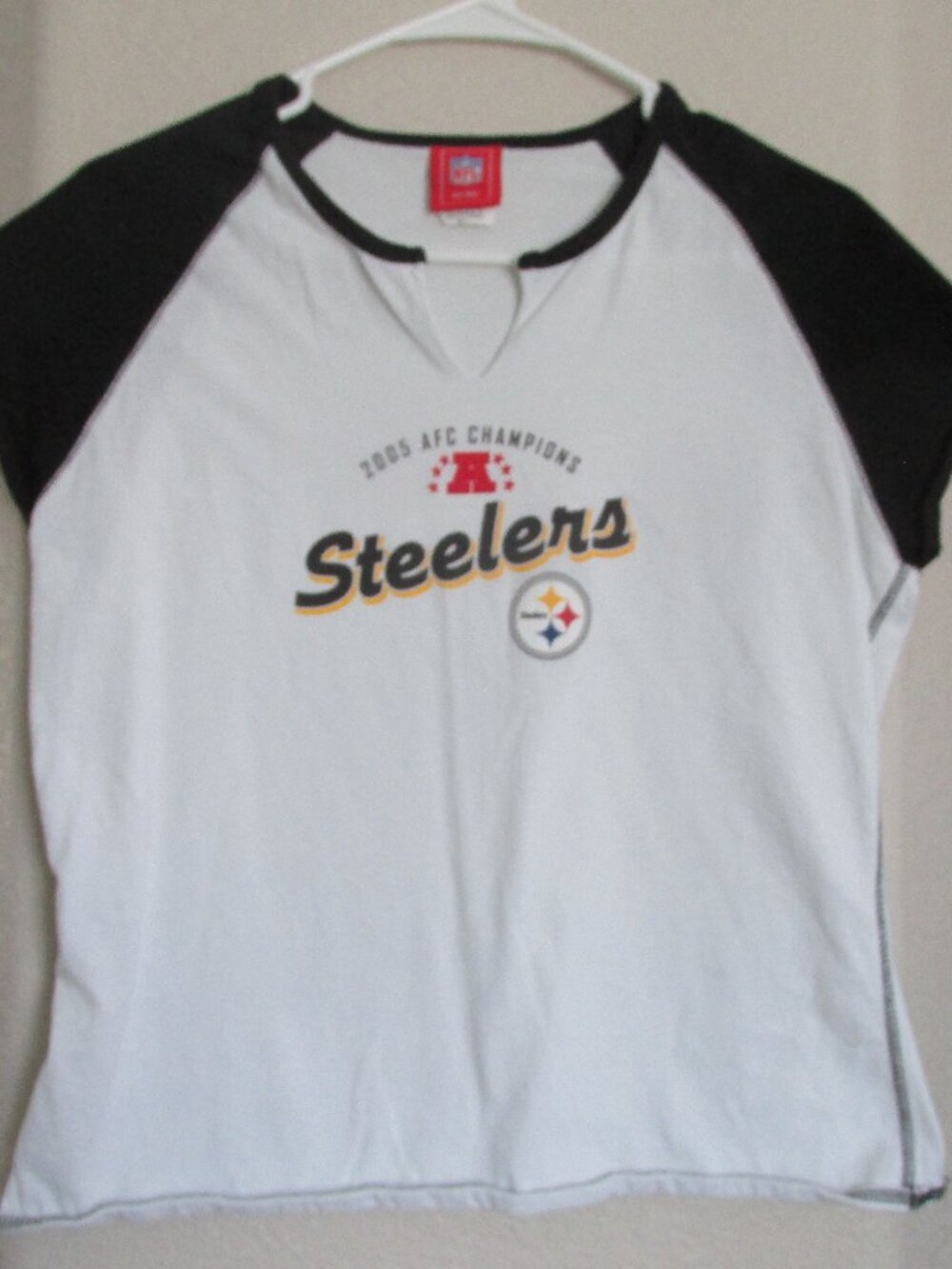 NFL Steelers Pullover T Shirt Womens Large White 2005 AFC Champions Juniors Top